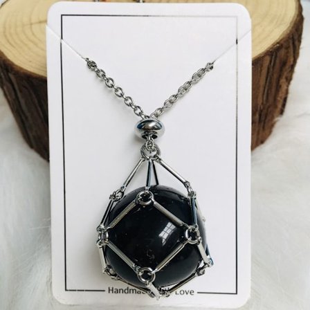 Crystal Holder Cage Necklace Crystal Net Metal Halsband SILVER