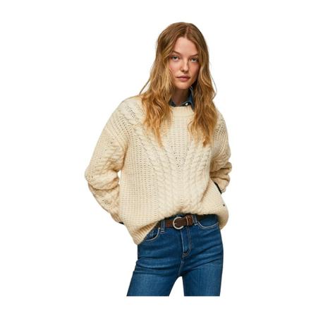 Pepe Jeans Round-neck Stickat beige, Dam, Dam, Storlek: S