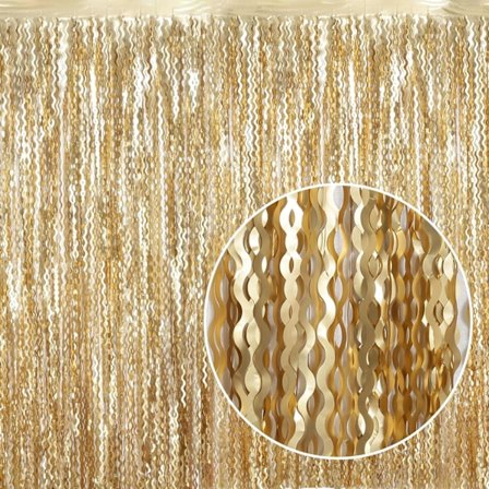 4-pakning Champagne Gull Frynsegardiner, 1 x 2 meter Metallisk Glitterbakgrunn - Bølgete Foliestrimler for Fotoboks, Bursdagsfester