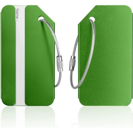 2 grønne bagagemærker, aluminiums bagagemærke med rustfrit stål