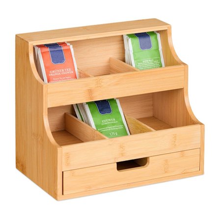 Te-arrangør med skuffe 9 rum