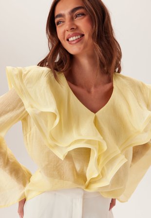 Bubbleroom Occasion - Flounce Sheer Blouse - Butter Yellow