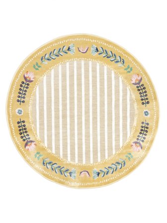 Moa Innen-/Outdoor-Teppich Waschbar Ø 150 Klein Gelb Gestreift Rund