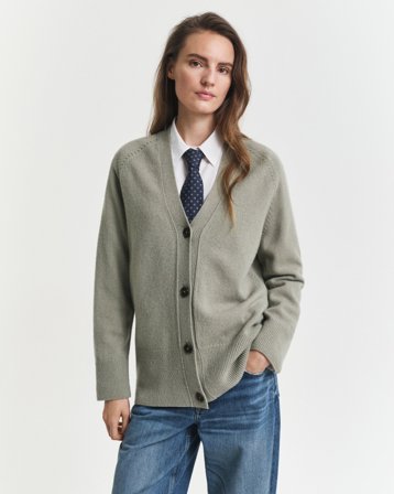 GANT Damen Strickjacke aus Wolle mit Kaschmiranteil (L) Grün