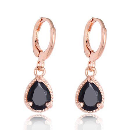 Guld Örhängen - Svart Droppe / Cz Kristall - 18k Rosé Gp Svart