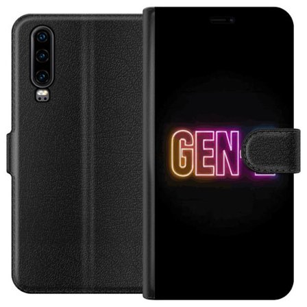 Kompatibel Tegnebogsetui til Huawei Huawei P30 Neontekst Gen Z i farverigt lys mod en mørk baggrund i moderne digital stil