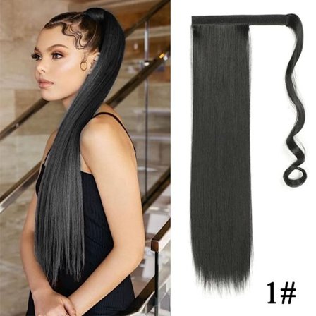 22" syntetiska hästsvansförlängningar linda runt lång rak falsk hästsvans Mjuk klämma i hårförlängningar Pony Tail falskt hår