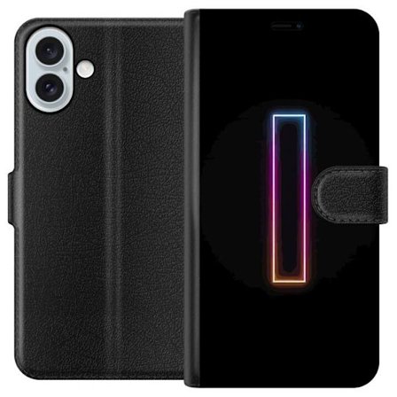 Kompatibel Tegnebogsetui til Apple Apple iPhone 16 Plus Minimalistisk neonbogstav I i regnbuefarver mod mørk baggrund