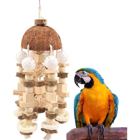 Stor papegøye fugl naturlig tre fugl byggekloss leketøy liten fugl papegøye leketøy hengende fugl bite leketøy egnet for mellomstore og store 