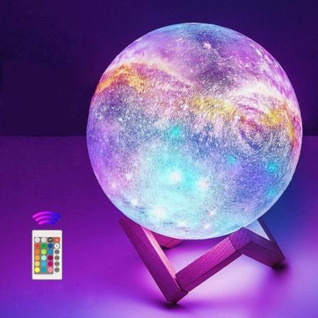 3D-månelampe, 16 farger LED-lys Moon Space Lamp 15cm Diameter, USB Oppladbar med fjernkontroll Nattlys for seng
