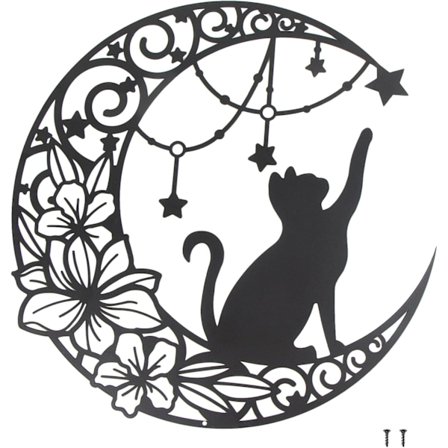 Svart metall veggkunst, katt som plukker stjerner på månen rund veggdekor silhuettkunst, for innendørs og utendørs gavehage