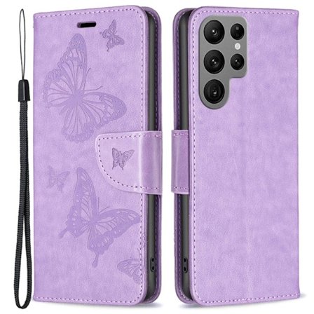 Butterfly Samsung Galaxy S23 Ultra Läppäkotelo - Violetti