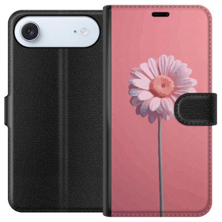 Apple iPhone 17 Air Plånboksfodral Rosa Blomst Minimal med ensam blomma på rosa bakgrund, enkel elegant och trendig design med mjuka färger