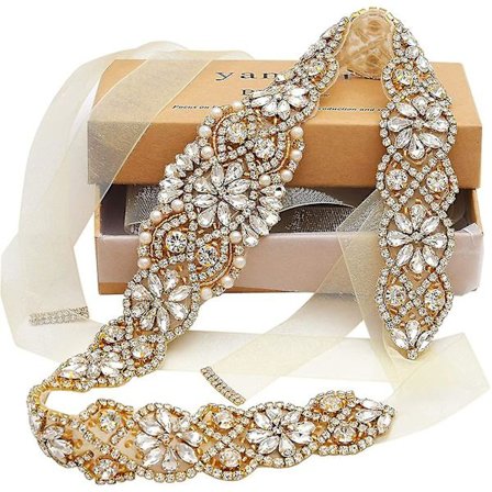 Brude Bælte Hånd Rhinestone Bryllup Bælte Klar Krystal 22in Længde Med Hvid Organza Bånd Til Brudekjole