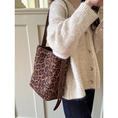 INS mocka retro leopardtryck bucket bag mångsidig axelremsväska crossbody dam tote bag