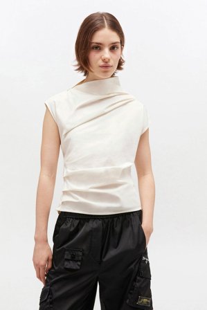 Stretch cotton ruched top egret 36