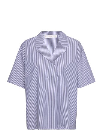 Short Sleeve Striped Shirt Blue Mango