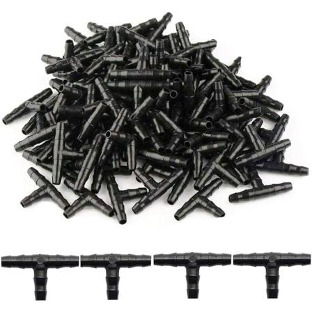 100 stk T-kobling vanningssystem 1/4 "gaffelkobling dryppvanning T-rør - PVC sprinklerhode dryppvanning automatisk vanningssystemsett"