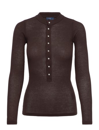 Polo Ralph Lauren Ribbed Cotton Henley Shirt - Brown - XL