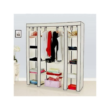 Stoffgarderobe, lerret kleshengere, soveromsmøbler, unike klesoppbevaringsklærskinner, 150x45x175cm KLB