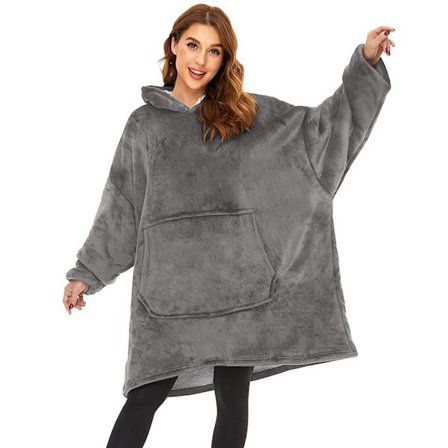 Stor och Supermjuk Fleece Hoodie-filt Fleecejacka Huvad Utomhus Kallsäker Varm Robe - Mörkgrå