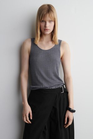 COS Ribbed-Knit Silk Tank Top in Grey - Women