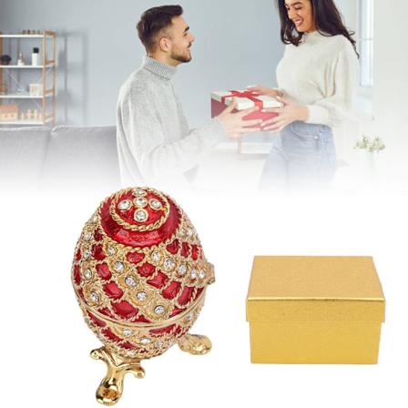 Munanmuotoinen metallikorurasia, loistavat timantit, kirkkaat värit, munanmuotoinen korurasia korujen säilytykseen, lahjat, kodin sisustus