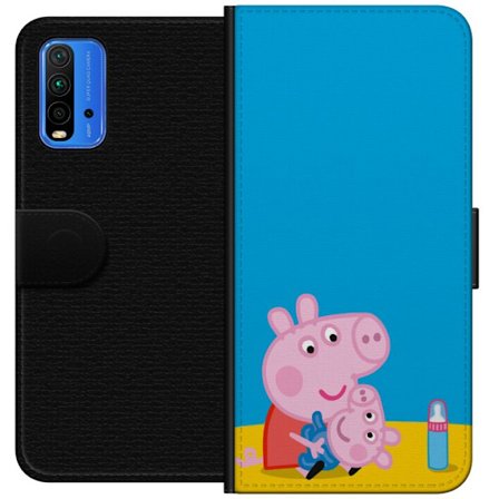 Yhteensopiva Lompakkokotelo Xiaomi Redmi Note 9 4G Peppa Pig haltijan teema kruunulla ja taikasauvalla vaaleanpunaisella taustalla, söpö lasten kuvi