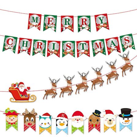 Julepynt Premium Genanvendelig Juleguirlande - Julepynt med Julemand og Rensdyr, Julebannere, Julekranse, Indendørs Ophæng