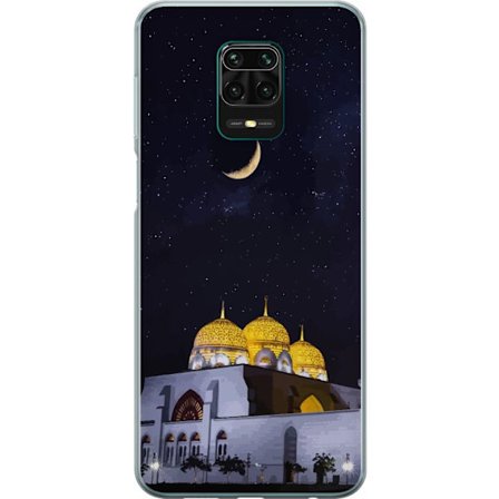 Yhteensopiva Puhelinkuori Xiaomi Redmi Note 9 Pro Tähtikirkas yö kultaisine kupoleineen ja puolikuun yllä valaistun moskeijan yllä
