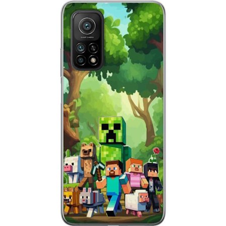 Kompatibel Mobilcover til Xiaomi Mi 10T 5G Klodset pixeleret spilverden med grønne figurer og dyr i frodig skovmiljø