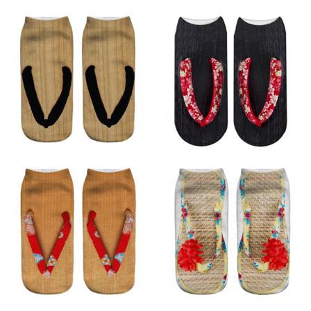 4 paria Funny Flip Flop print 3D-kuvioiset sukat printed sukat Matalat nilkkasukat Juoksujooga-sukat