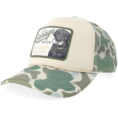 American Needle - Beige trucker Cap - Garage Beer Mallard Foamy Sand/Camo A-frame Trucker @ Hatstore