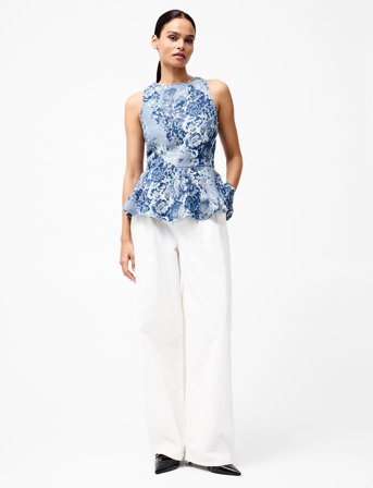 French Connection Charlotte Jacquard Peplum Top - Blue - 34