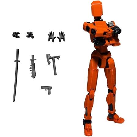 T13 Actionfigur, Titan 13 Actionfigur med 4 typer af våben og 3 typer af hænder, T13 3D-printet multi-leddet actionfigur[HK] Orange-Black