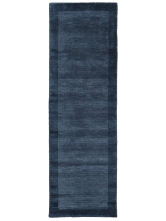 Plain (Single Colored) Small Handloom Frame Rug - Dark Blue 80X250 Wool, Modern Style