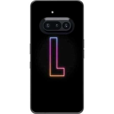 Kompatibel Mobilcover til Nothing Nothing Phone (3a) Minimalistisk neonbogstav L i blødt farveskiftende lys mod sort baggrund med ren grafisk æsteti