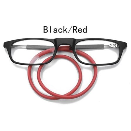 Læsebriller af høj kvalitet TR Magnetisk Absorption Hængende Hals Funky Læsebriller 2.25 Forstørrelse Sort Rød - Perfekt