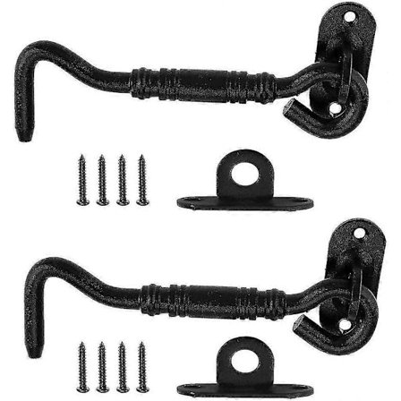 2x Vintage Stormkrog i rustfrit stål, sort visuel krog, løs dørlås, skydedør, gave [DB]