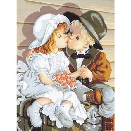 Full 5d Diy Diamond Painting Cross Stitch Child Kiss Broderi Mos Som På Bilden 1 25x35cm