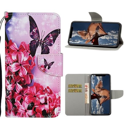Wonderland iPhone 12 Pro / iPhone 12 flip etui - Rød Blomst Og Sommerfugl