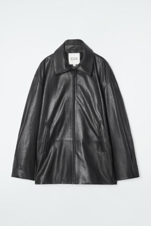 COS Women's Waisted Leather Trucker Jacket in Black