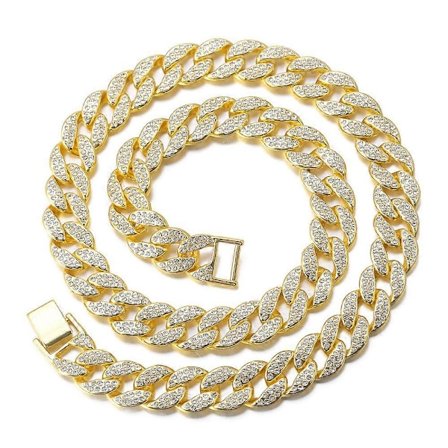 Herre Cuban Link Kæde Guld Sølvbelagt Bling Miami Cuban Halskæde Diamantkæde til Mænd Iced Out Hip Hop Smykker, 45cm