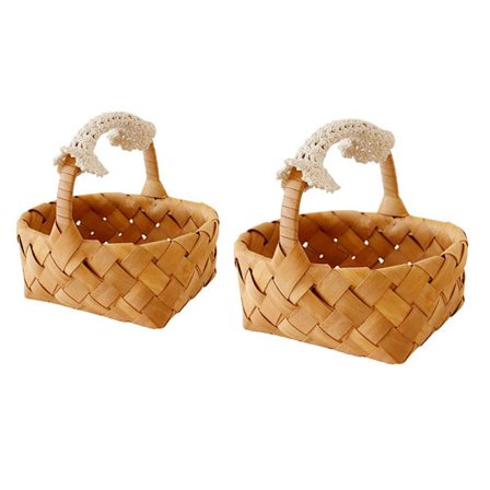 2 st Naturlig flätad vävd korg, vävd förvaringskorg med spetshandtag, flickkorgar, flätad korg för frukt, grönsaksplockning, ägg- och godissamling