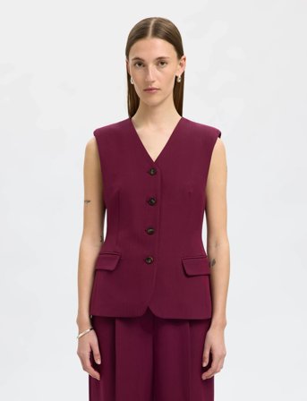 Selected Slffedora Vest - Burgundy - 40