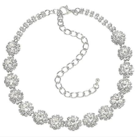 Kvinnor halsband blommig legering Diamond Rhinestone Glas Diamond Chocker för födelsedagspresent