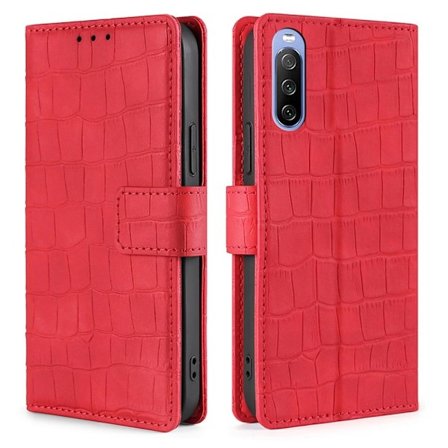 Læderetui med Krokodille Tekstur til Sony Xperia 10 III Lite / 10 Iii 5g - Rød