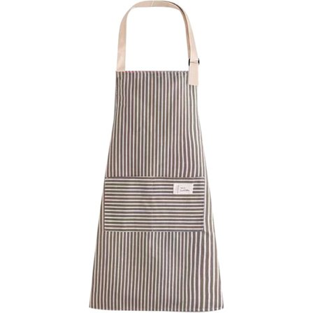 Stripete Bib-forkle, Kokkens Kjøkken Forklær Justerbart Forkle med 2 Lommer Matlagingsforkle Bomullsforkle for Kvinner/Menn (Brun)
