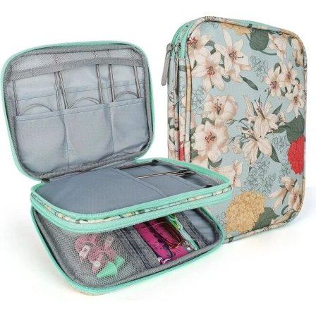 Rundpindeetui, Hæklenålsholder, Opbevaringstaske med lynlås til rundpinde, strømpepinde, enkeltpinde, hæklenåleetui