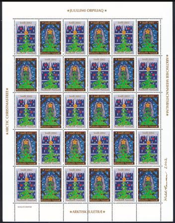 Grønland - Julemærkeark 2002 - Utakket øvre venstre og højre marginal - Ufoldet
